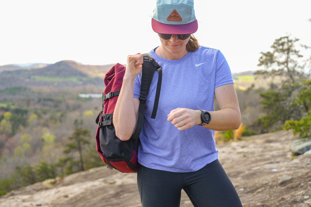 Medium Roll Top in the Woods seen in Burgundy Cordura.